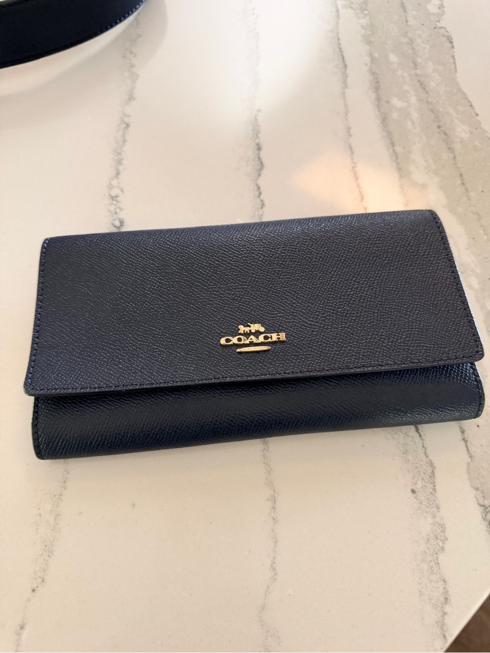 Coach Navy Blue Pebbled Leather Continental Wallet - Coach